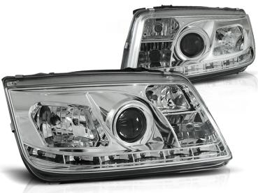 LED Tagfahrlicht Design Scheinwerfer für VW Bora 98-05 chrom